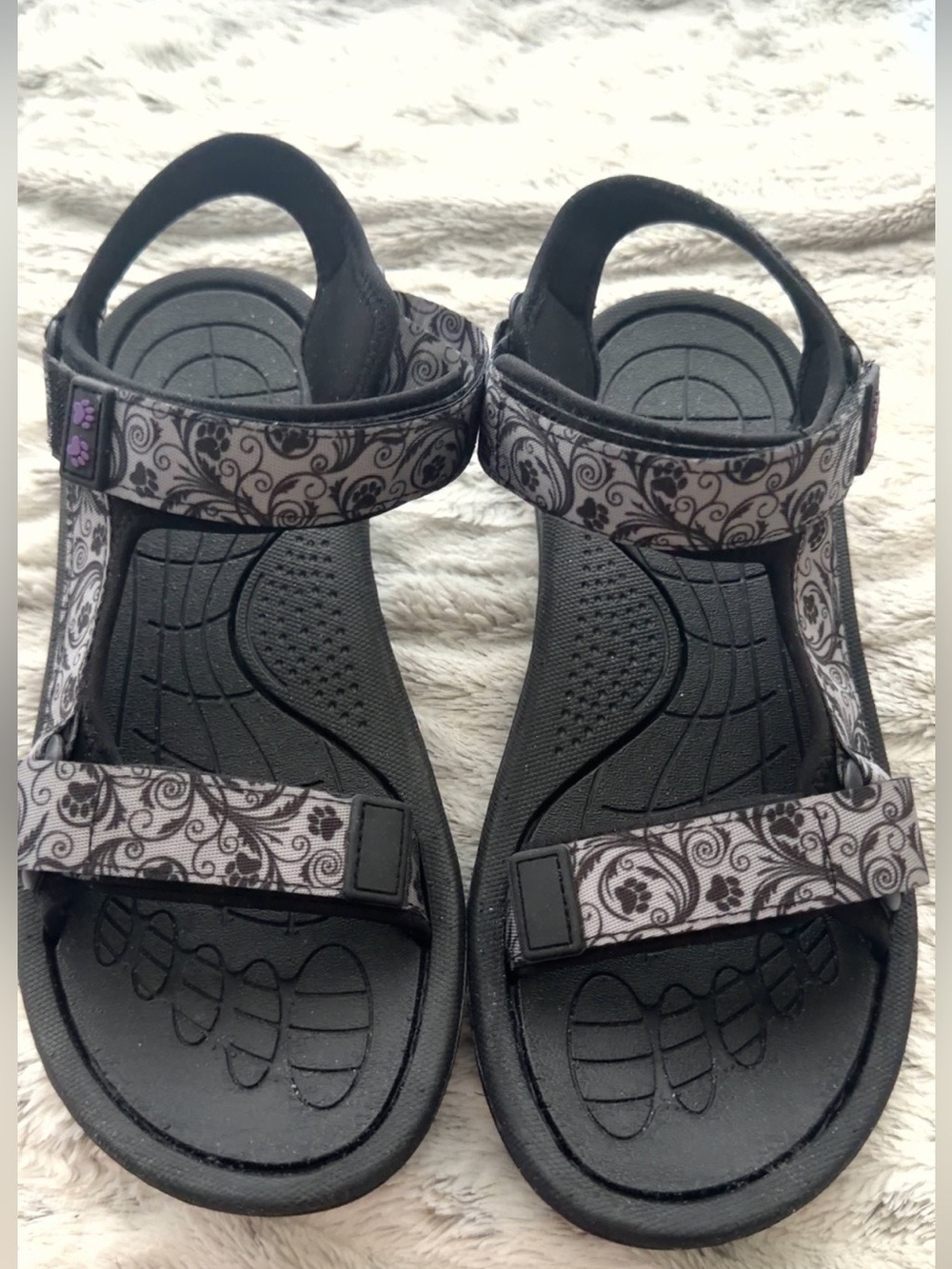 Women's Black Patterned Sport Sandals